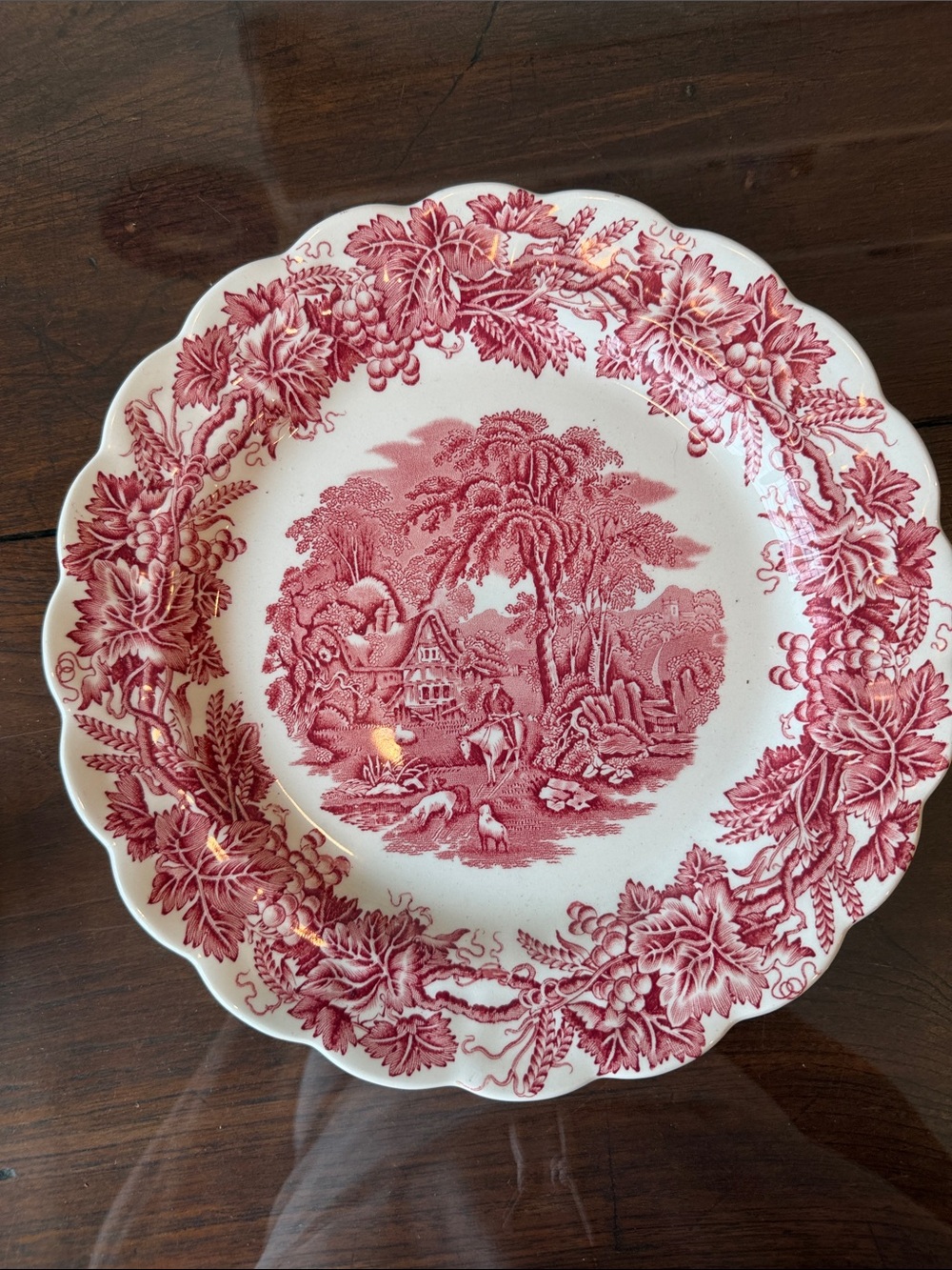 Boots Pink-Red Scenic Transferware Dinner Plate